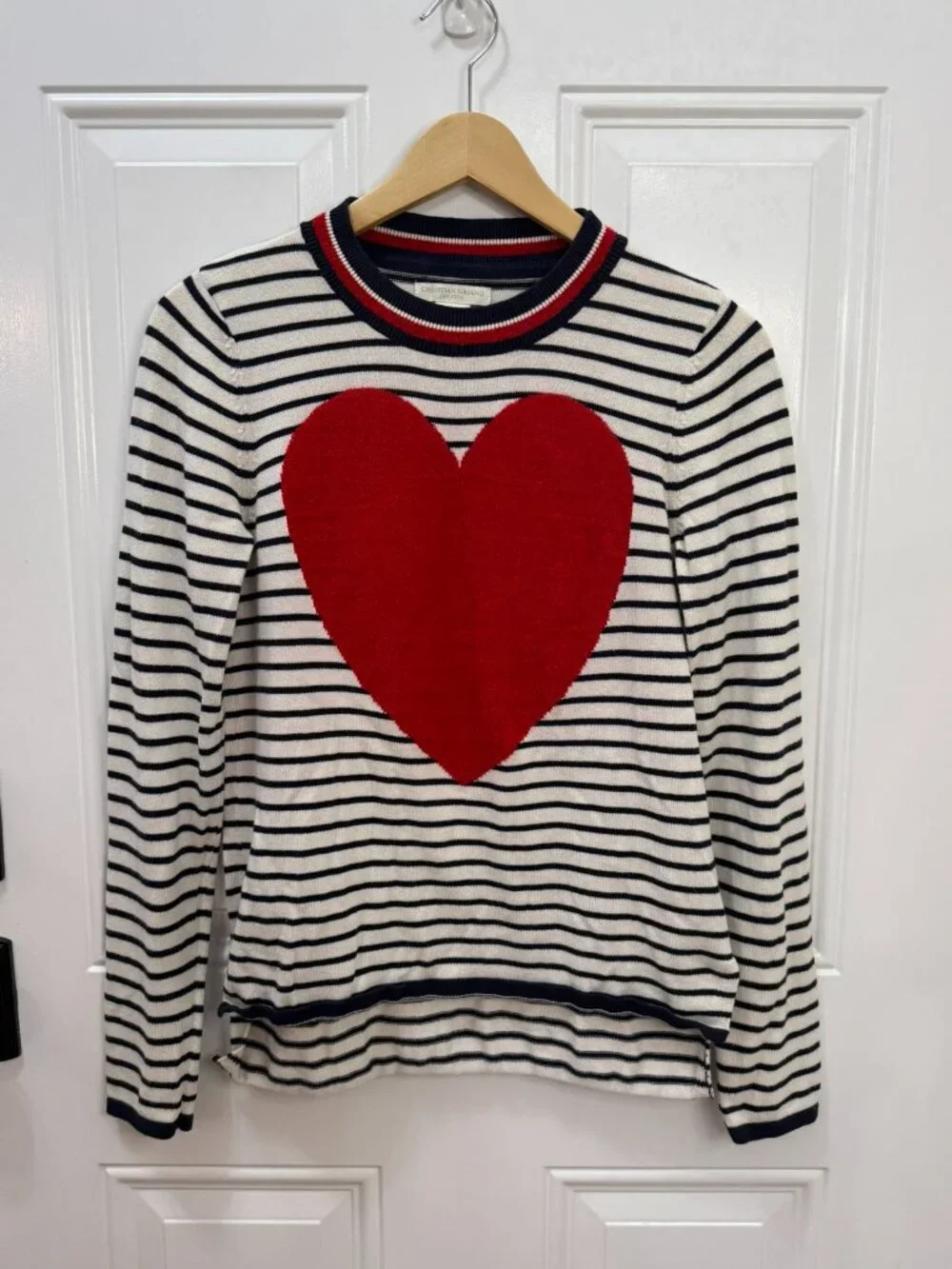 Christian Siriano New York Striped Heart Sweater Navy White Red Knit Size S
